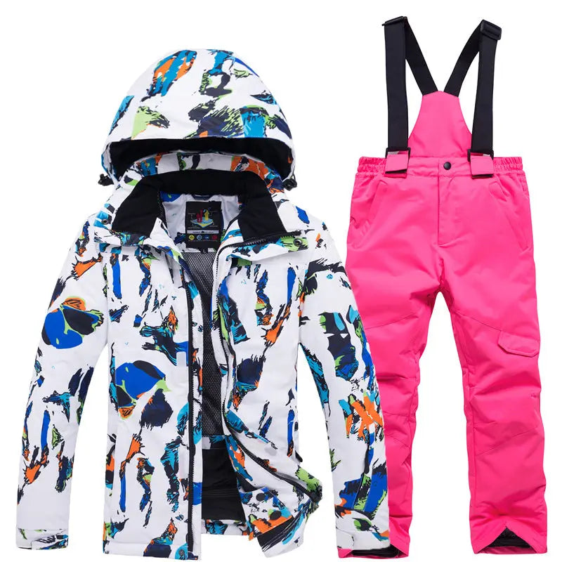 Kids Snowsuit Ski Pants Jacket Waterproof Snowbibs for Boys Girls