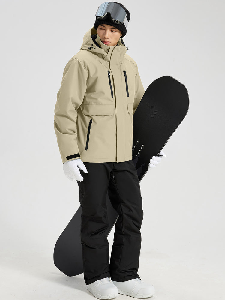 Men's Hooded Cargo Snow Jacket and Bib-Style Pants