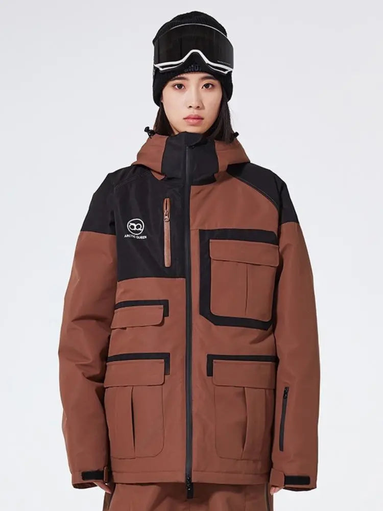 Unisex Insulated Cargo Ski Jacket Colorblock Snowboarding Coat