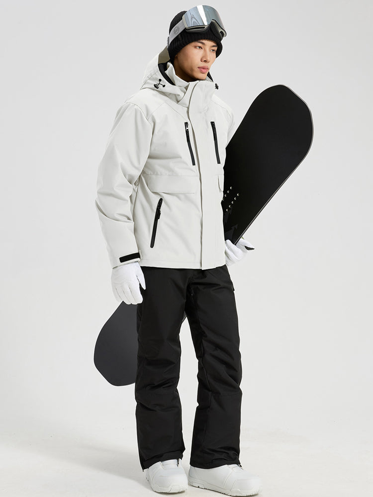Men's Hooded Cargo Snow Jacket and Bib-Style Pants