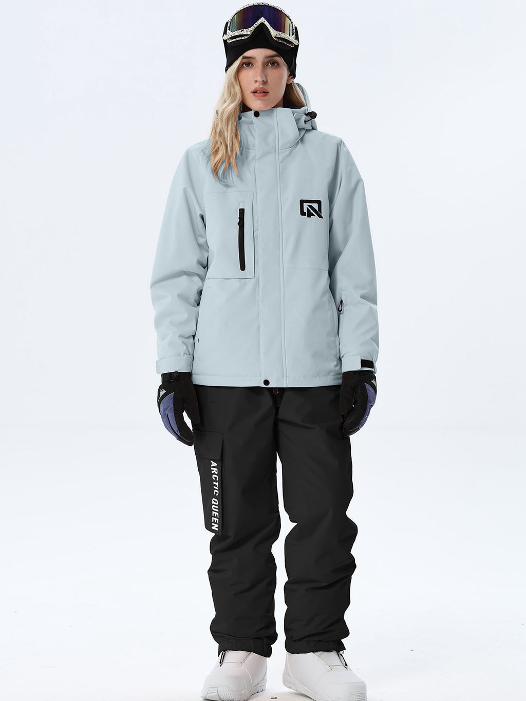 Women's Hooded Ski Jacket and Bib Overalls Combo