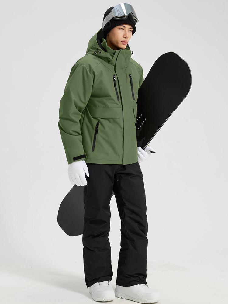 Men's Hooded Cargo Snow Jacket and Bib-Style Pants