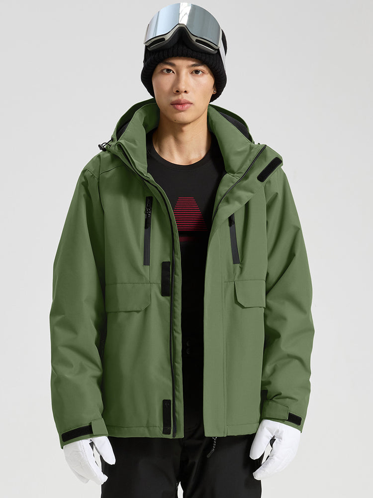 Men's Hooded Cargo Snow Jacket and Bib-Style Pants