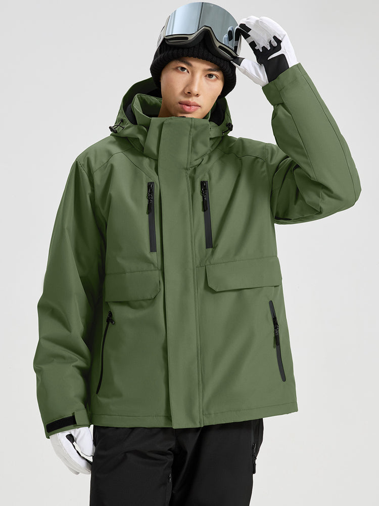 Men's Hooded Cargo Snow Jacket and Bib-Style Pants