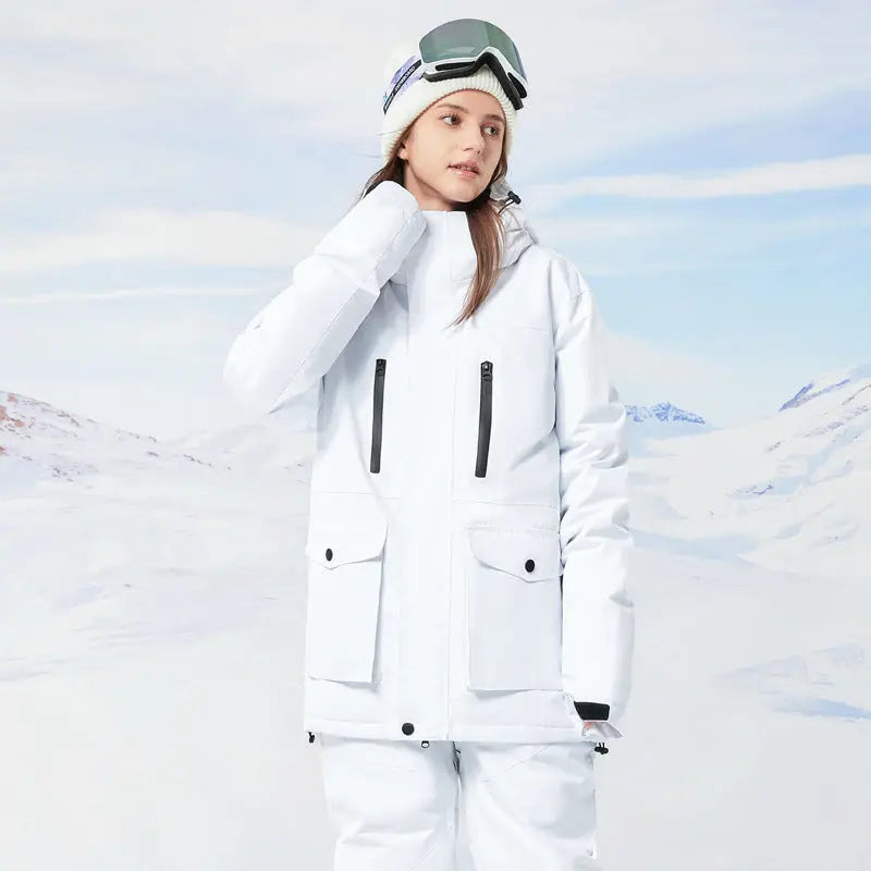 Classical Cargo Snowboarding Jacket Women Solid Color Ski Coat