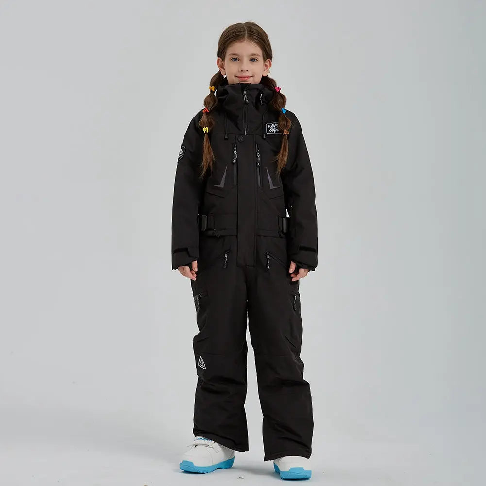 Girls High Quality One Piece Ski Jumpsuits Hooded Warm Snowsuits