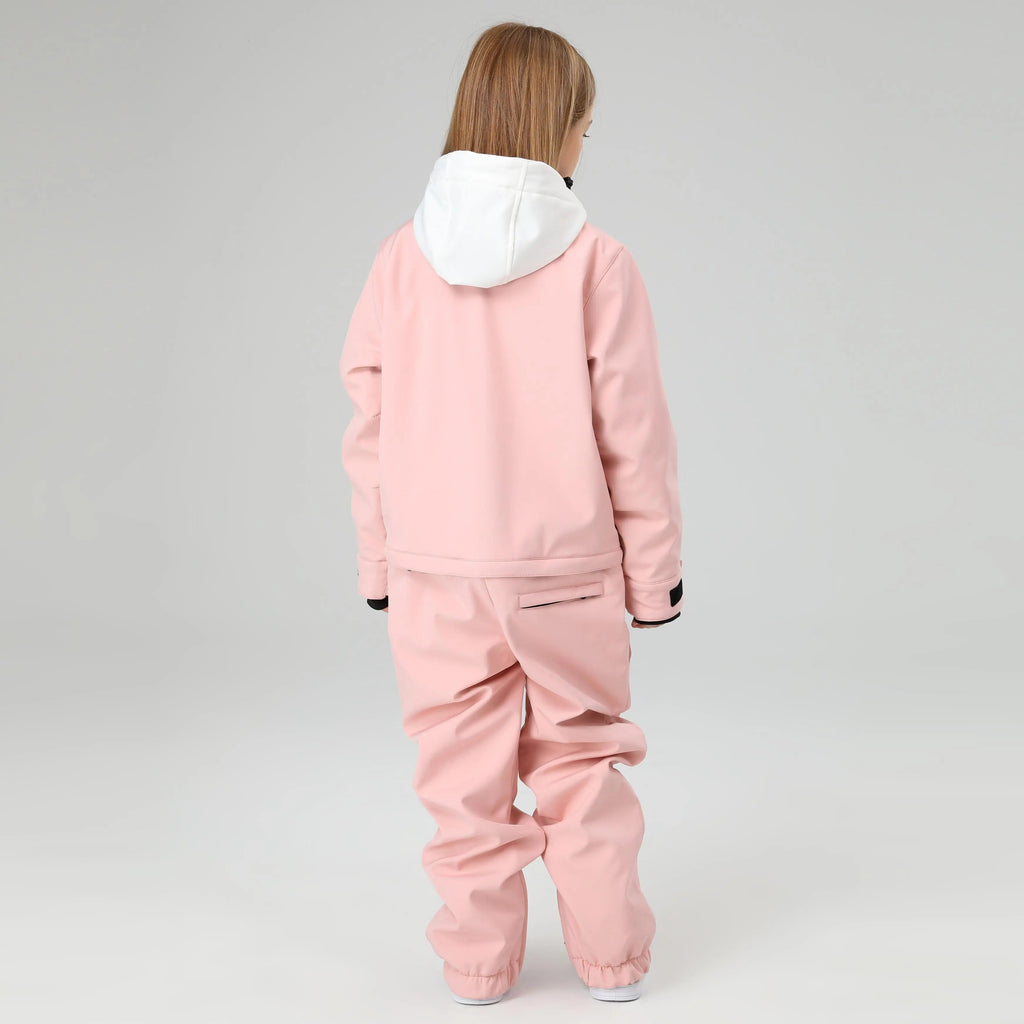 HOTIAN Girls Contrast Hooded Cargo One Piece Ski Jumpsuit With Side Zip