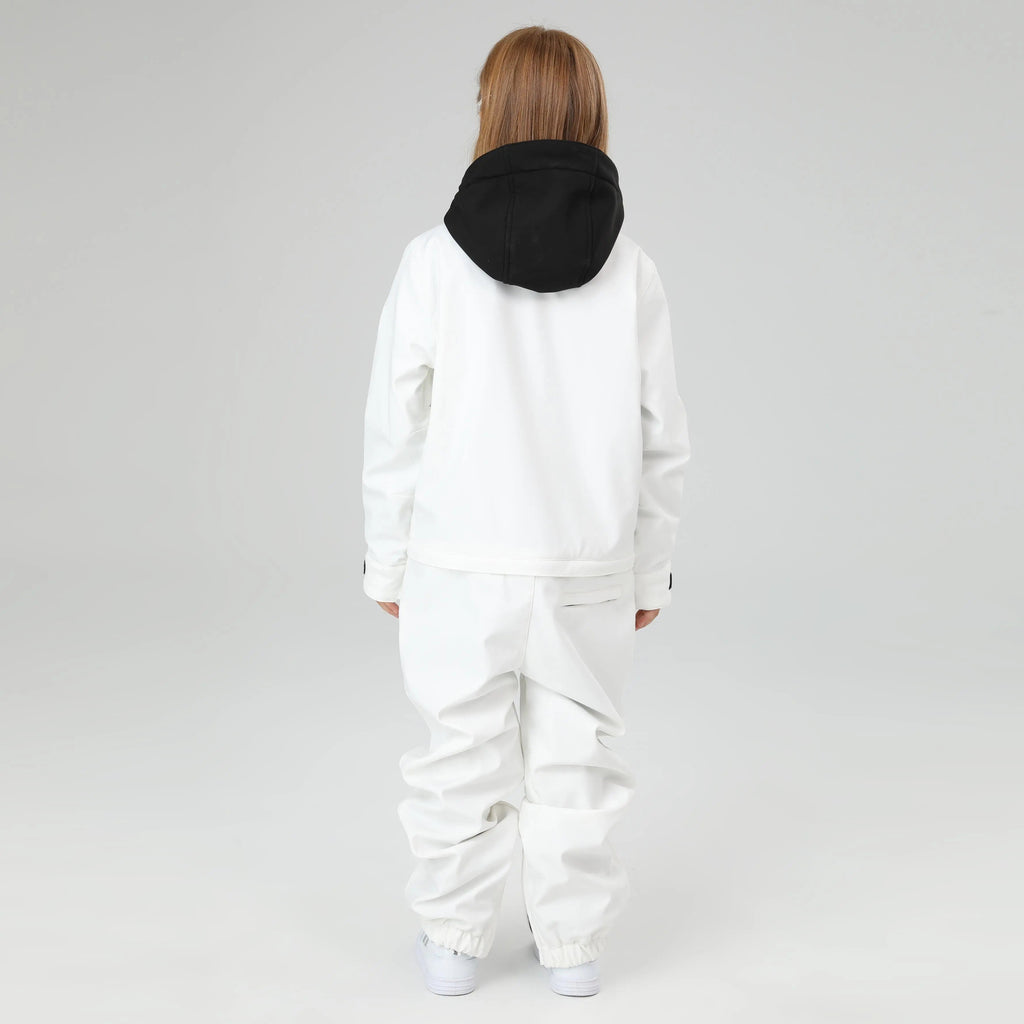 HOTIAN Girls Contrast Hooded Cargo One Piece Ski Jumpsuit With Side Zip