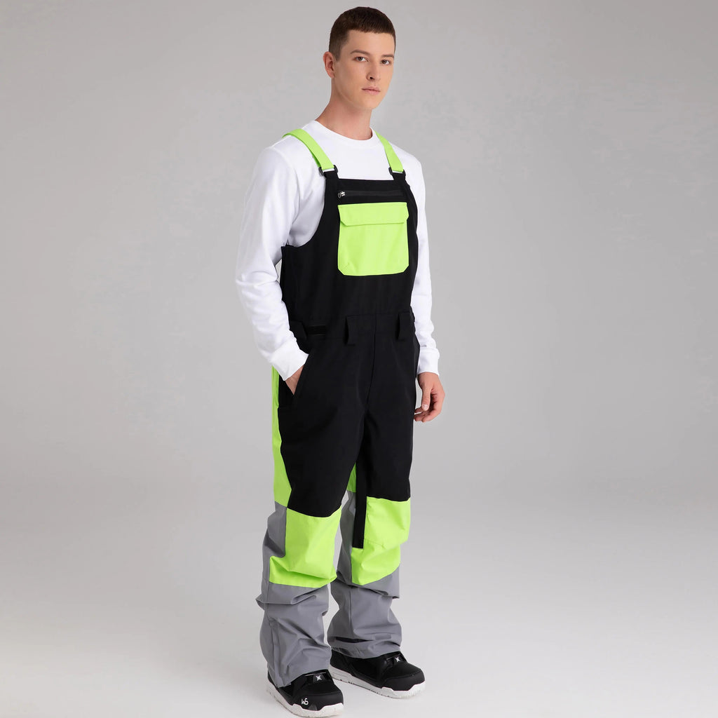 Adult Color Block Ski Overalls Bib Pants With Adjustable Strap