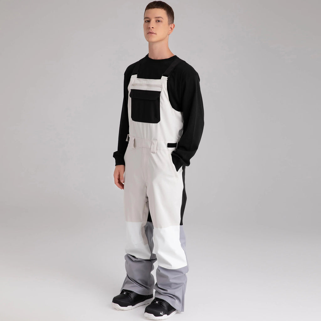 Adult Color Block Ski Overalls Bib Pants With Adjustable Strap