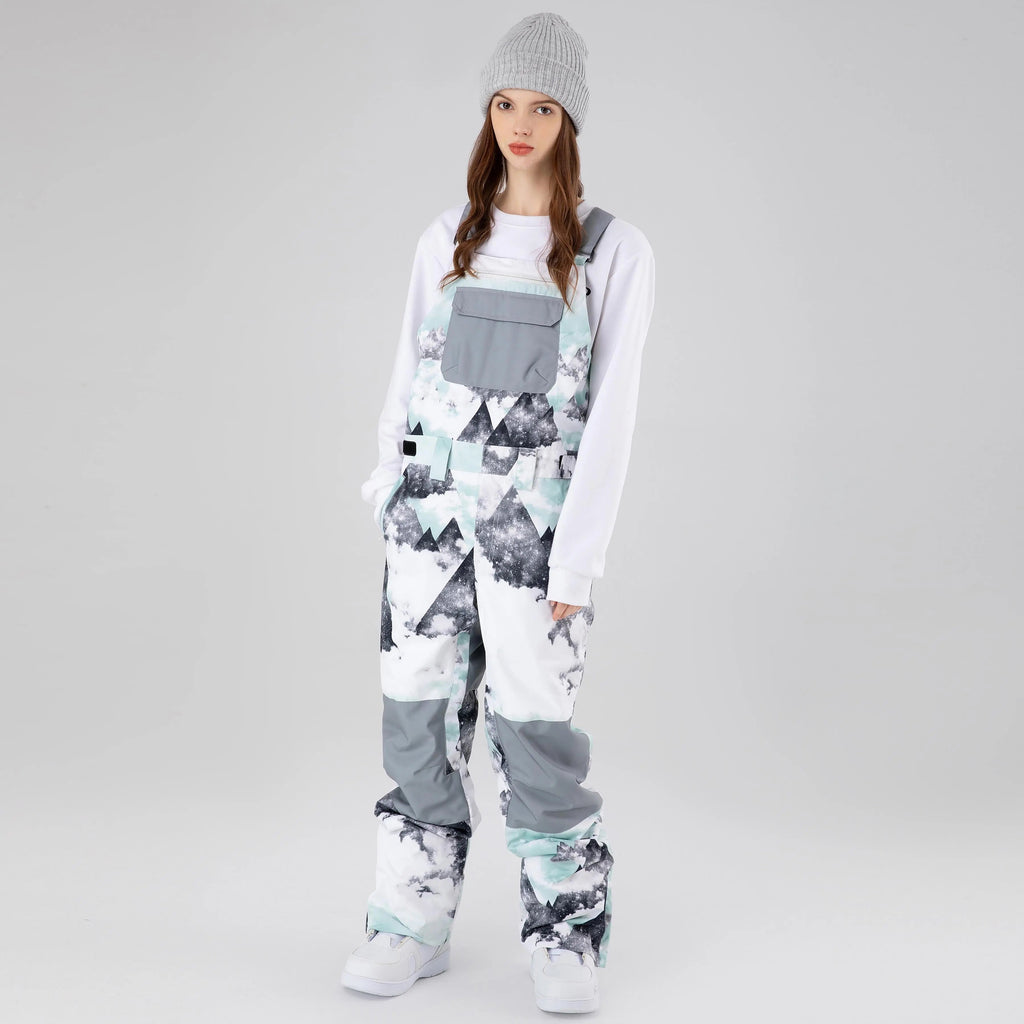 Women Insulated Ski Bibs Pants Graphic One-piece Ski Overalls