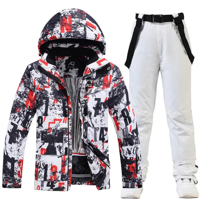 Men Classical Printed Ski Snowboard Insulated Jacket & Bib Pants