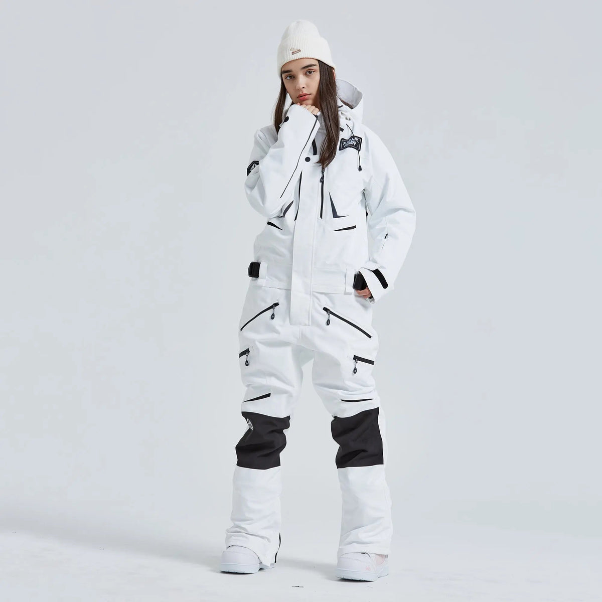 Women Outdoor Hooded Ski Suits Winter One Piece Snowsuits Jumpsuits