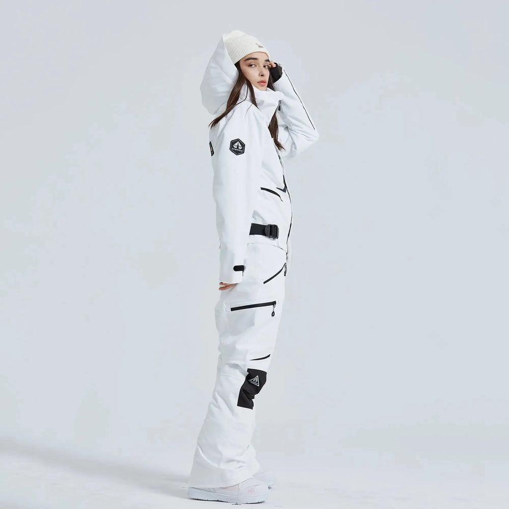 Women Outdoor Hooded Ski Suits Winter One Piece Snowsuits Jumpsuits