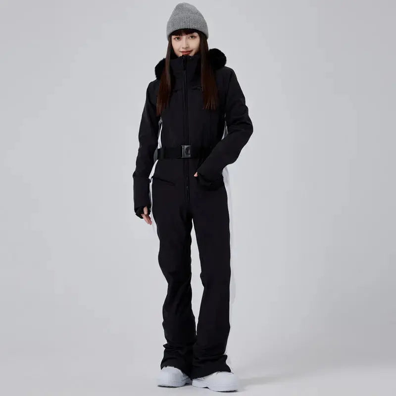 Women High Neck Hooded One Piece Ski Suits-US ONLY