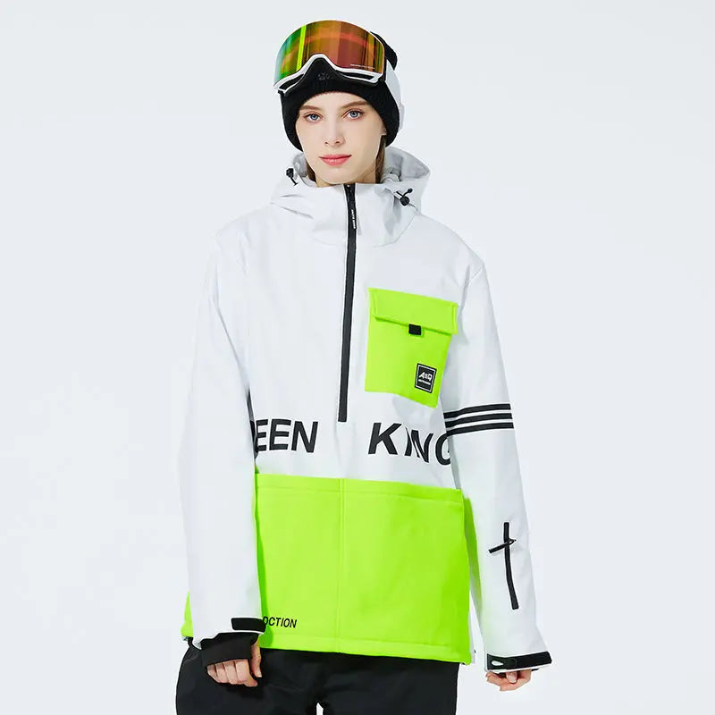 Female Hooded Ski Insulated Jacket Half Zipper Snowboard Jackets