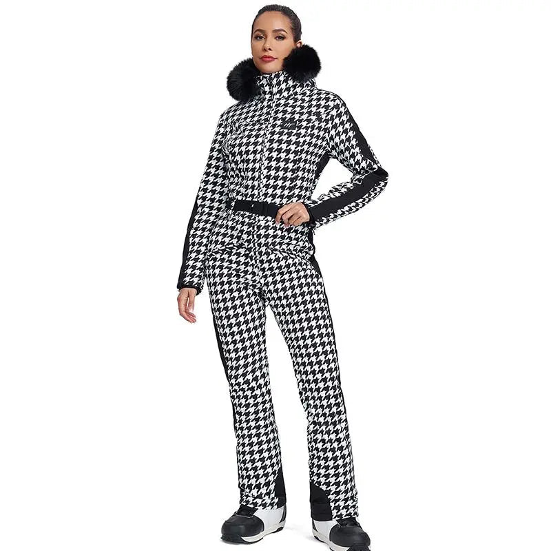 Unique Houndstooth One-piece Ski Jumpsuits Snowsuits