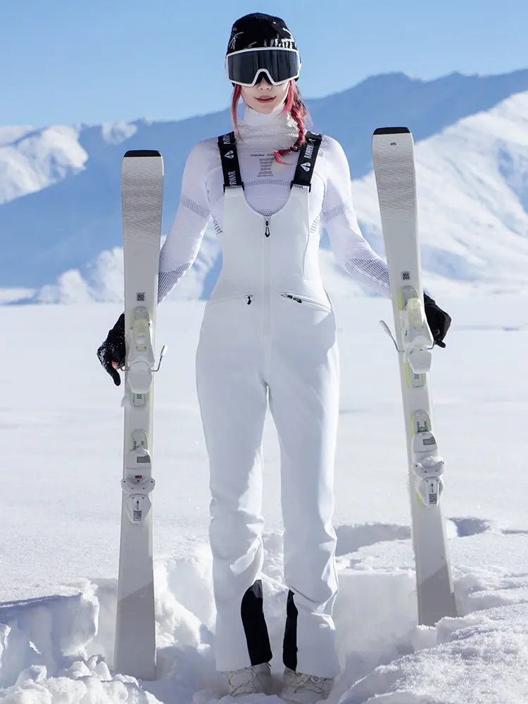 Women Fur Collar Snow Jacket &  Slim Fit Snow Bib Overalls