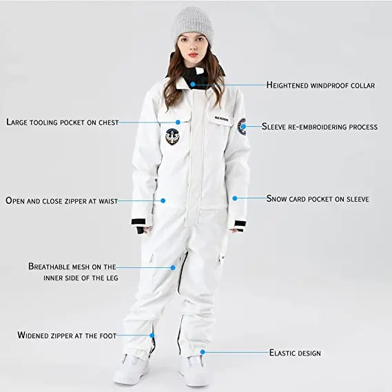 Women One Piece Ski Suits Hooded Cargo Ski Jumpsuits