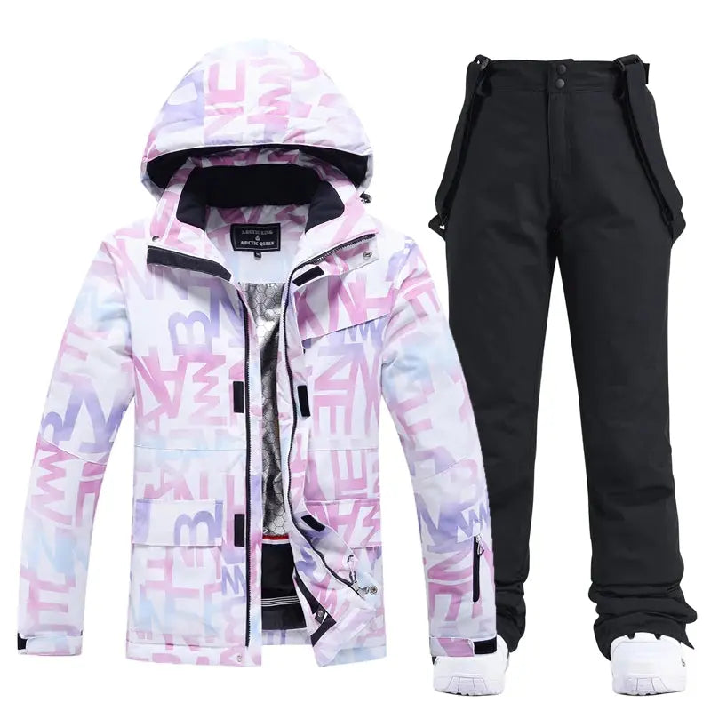 Women Printed Ski Set Insulated jacket & Bibs Pants