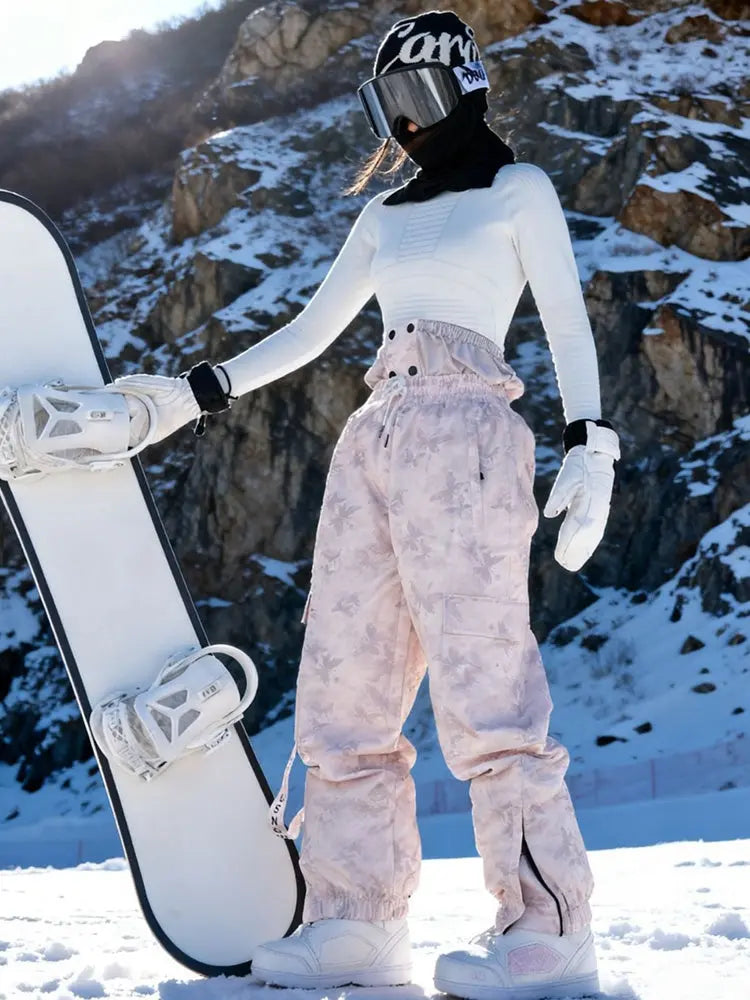 Women Printed Snow Pants Breathable Baggy Ski Pants