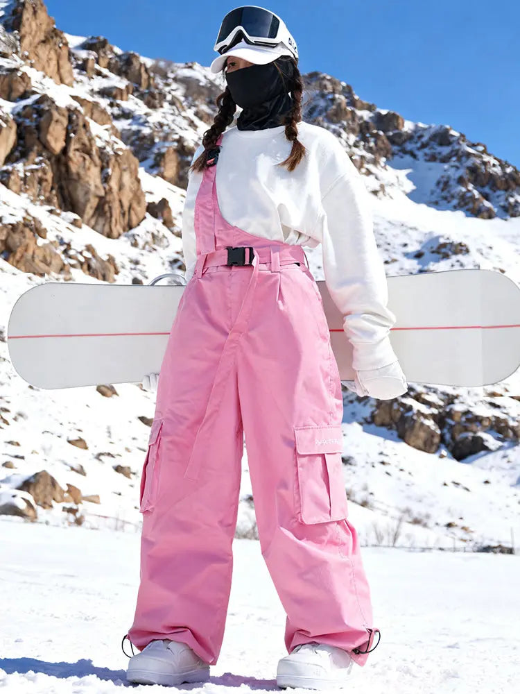 Women Single Shoulder Strap Ski Pants Unique Baggy Snow Bibs