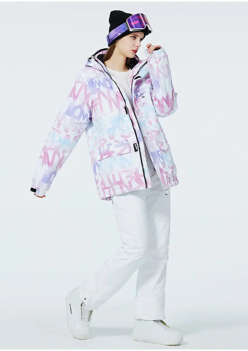 Women Printed Ski Set Insulated jacket & Bibs Pants