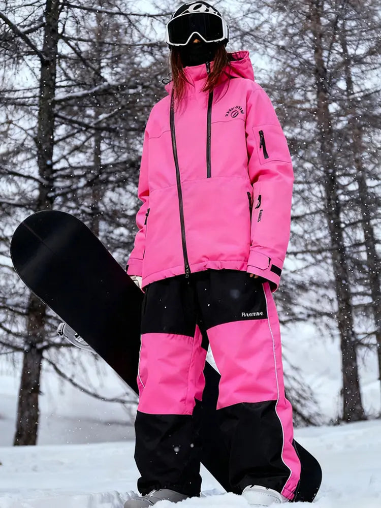 Women Vintage Hooded Ski Jacket & Baggy Ski Pants