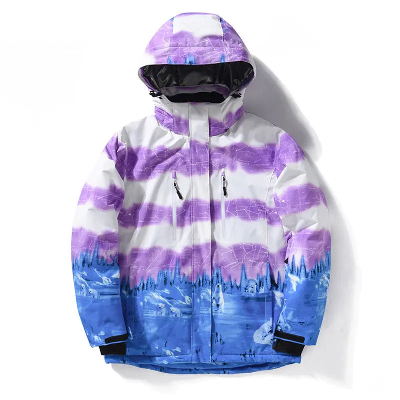 Women Waterproof Ski Jacket Hooded Printed Snowboard Coat