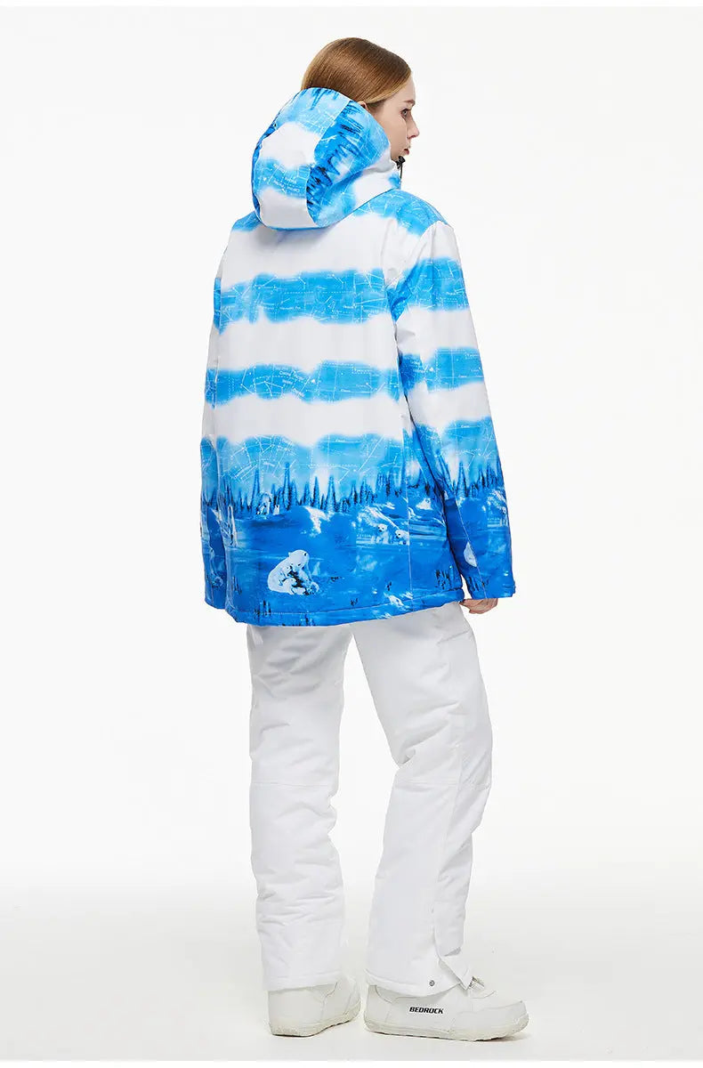 Women Waterproof Ski Jacket Hooded Printed Snowboard Coat