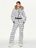 Women's Chic Full Body Onesie Ski Jumpsuit Houndstooth Printed Skisuits