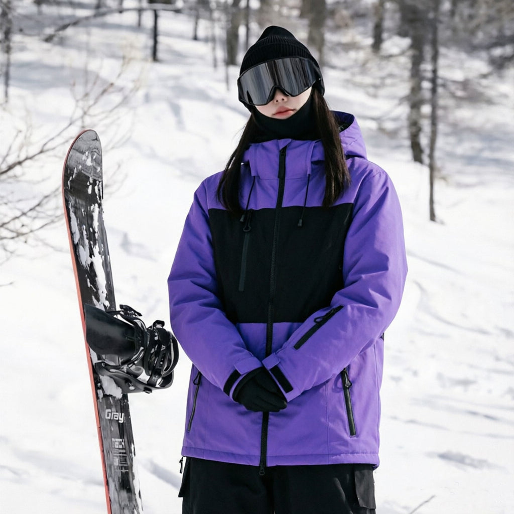 Unisex Color-Panel Hooded Ski Shell Coat